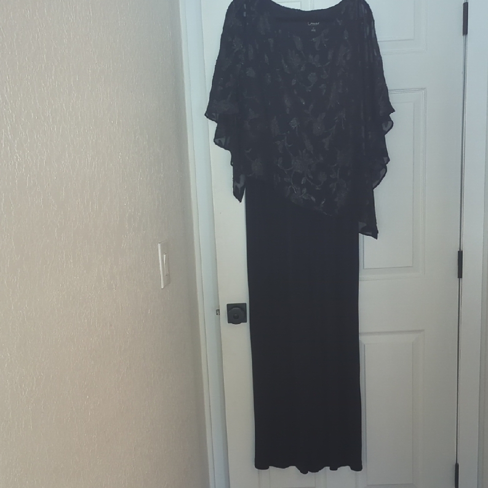 Chaus Black Dress with Sheer Patterned Overlay